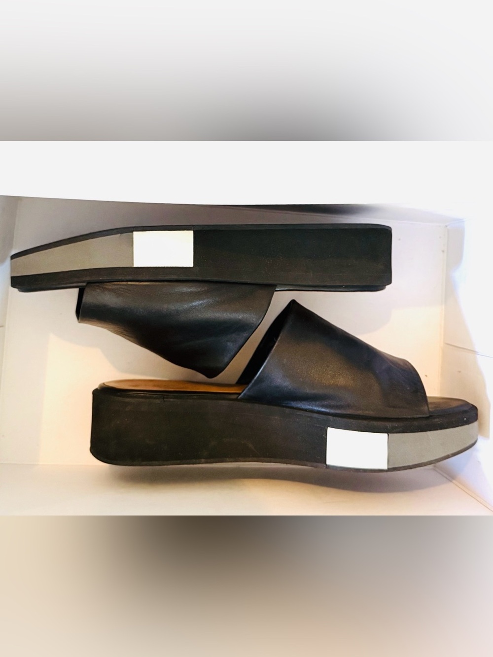 CLERGERIE Paris Quenor slides black leather Platform w box 39 1/2 Made in France